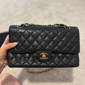 Chanel Medium Double Flap Caviar Black Bag with 24k Hardware